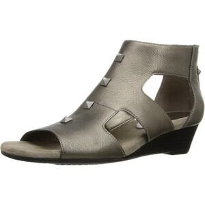 Aerosoles Women's Layette Wedge Sandals size 10 M Dark Silver Studded Leather